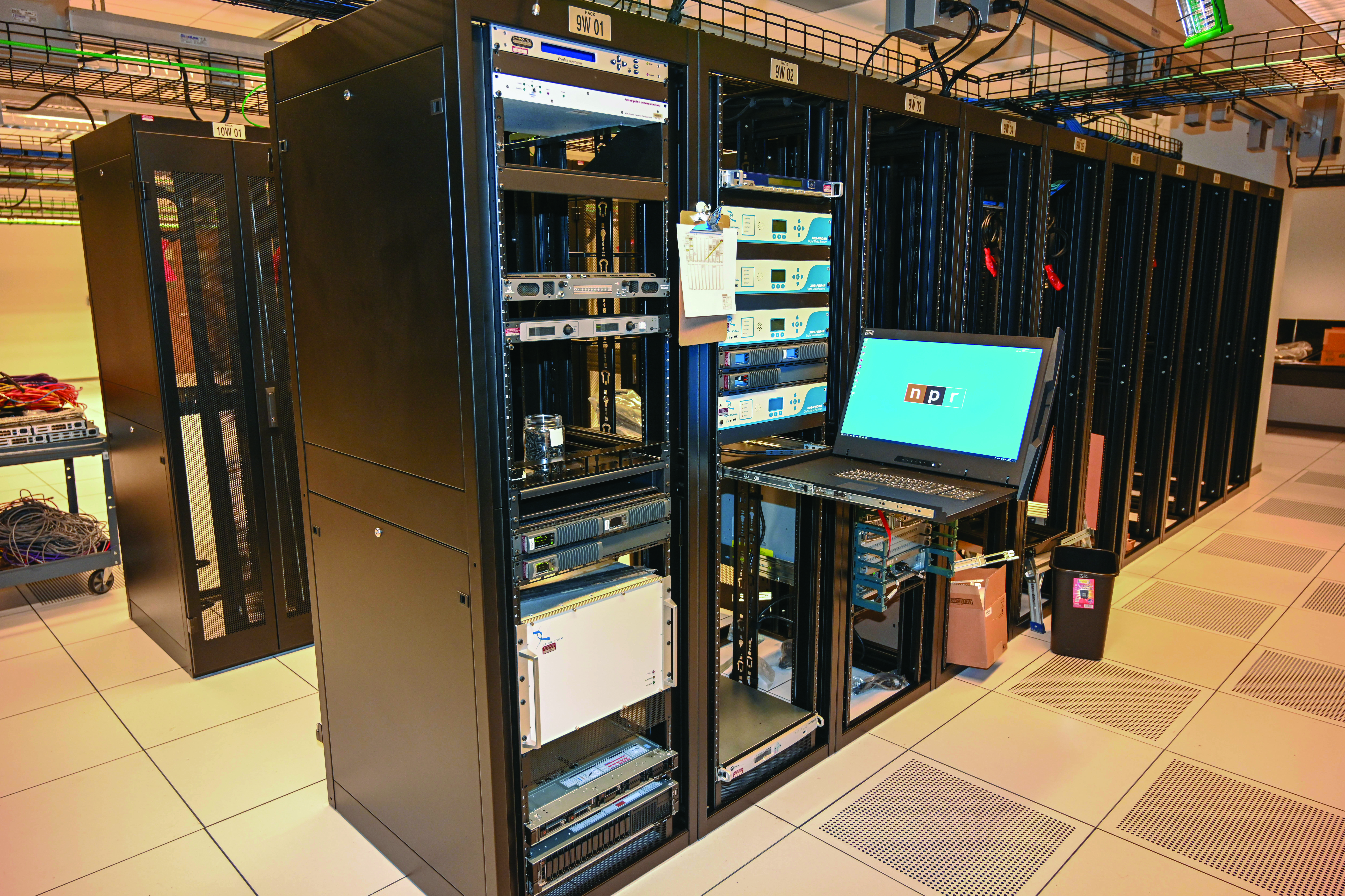 system master clock, clock distribution amplifier, Wohler monitor amplifier, Axia selector panel, Axia AES audio node and ATX encoding equipment