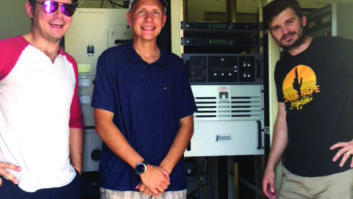 Sun Radio Music Director Ben Bethea, Director Affiliate Relations Ryan Schuh and Engineer/Operations Manager Denver O’Neal with the Nautel J1000.