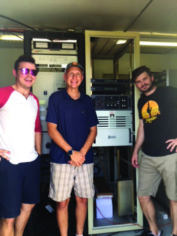Sun Radio Music Director Ben Bethea, Director Affiliate Relations Ryan Schuh and Engineer/Operations Manager Denver O’Neal with the Nautel J1000.