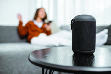 smart speaker living room with woman