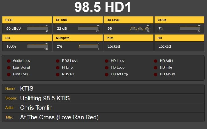 The “Now Playing” tab of the Inovonics Sofia 568