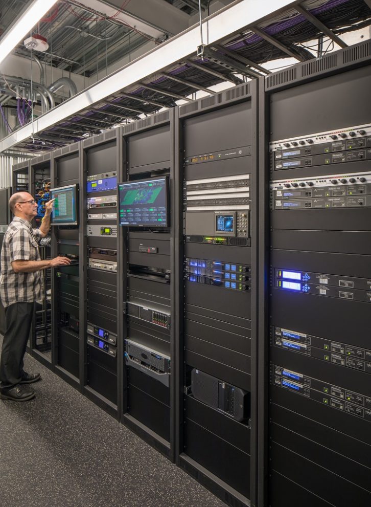 KING-FM Chief Engineer Michael Brooks works in the Technical Operations Center.