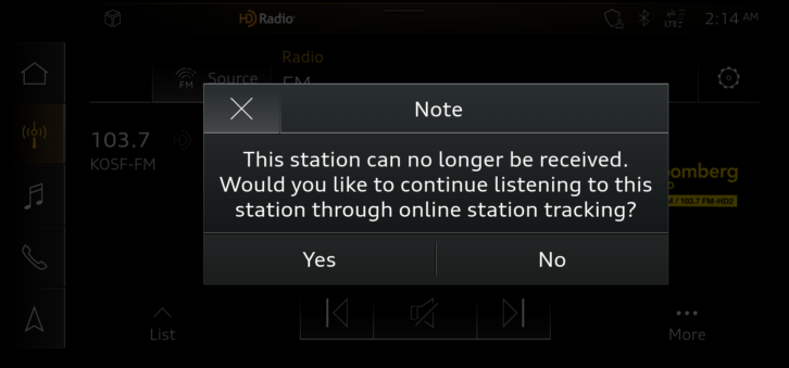 Audi hybrid radio service following option screen