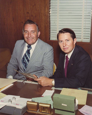 George Beasley, right, is shown in an archival photo with Al Jones, former general manager of WGAC.