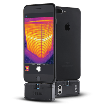 FLIR One Pro camera attached to a smartphone