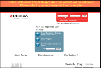 Reciva shutdown webpage