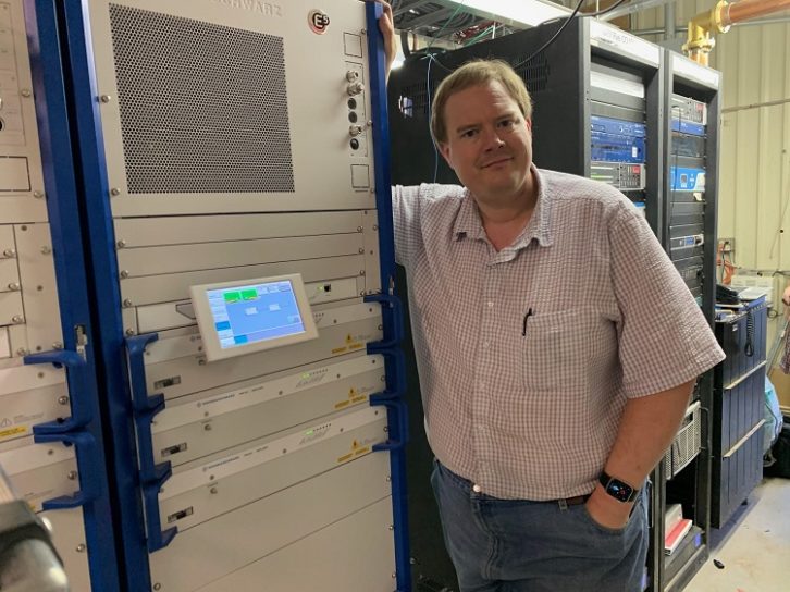 Shane Toven with Rohde & Schwarz FM liquid-cooled transmitter
