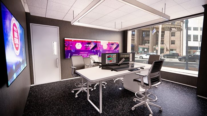 iHeartMedia Cleveland Planned studio design with street-facing window (Beneville Studios and AUX1 design)