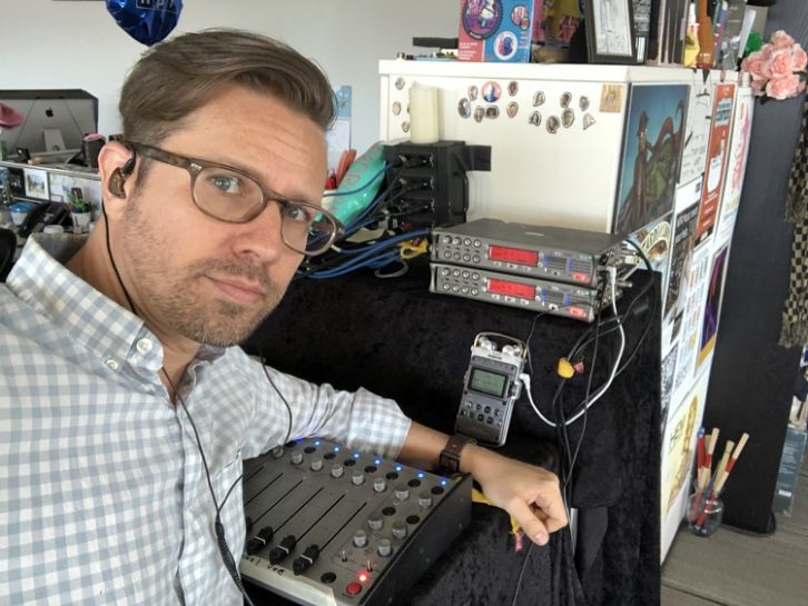 NPR's Josh Rogosin with Sony PCM-D50 handheld digital audio recorder and Sound Devices 788T digital multitrack audio recorders. 