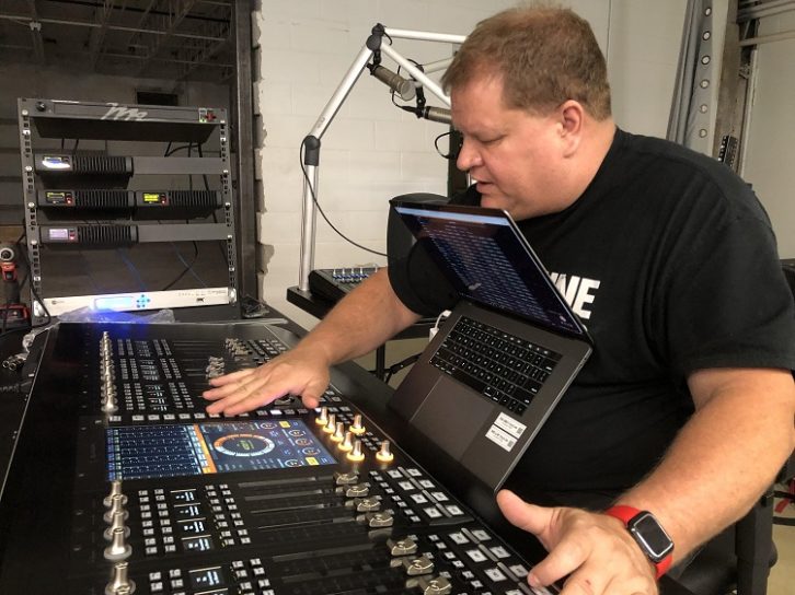 Bill Jackson of Educational Media Foundation configures an Axia Quasar console at its facility in Franklin, Tenn.