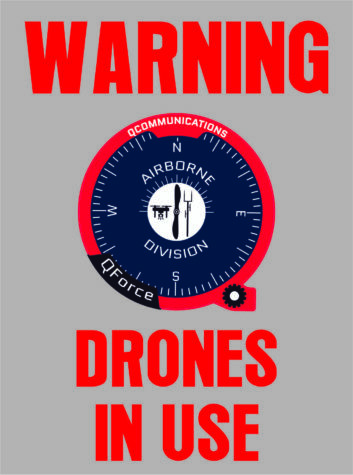 A warning sign that drones are in use.