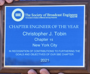 SBE Chapter 15 plaque for Chris Tobin
