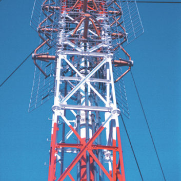 Guyed tower section with FM antenna courtesy ERI