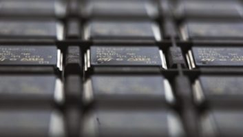 STMicroelectronics IC microchips designed by ARM Ltd. in a storage tray at CSI Electronic Manufacturing Services Ltd. in April. (Chris Ratcliffe/Bloomberg via Getty Images)