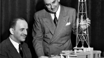 Royal V. Howard, left, was NAB’s director of engineering in 1947 when the BEC was born. He’s shown with Wesley Dumm, owner of Associated Broadcasters, in a 1942 photo.