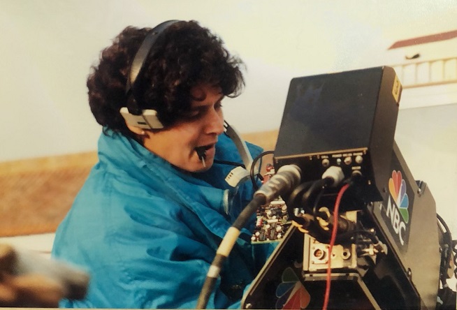 Andrea Cummis works on video equipment for “The Today Show” in China in 1987.