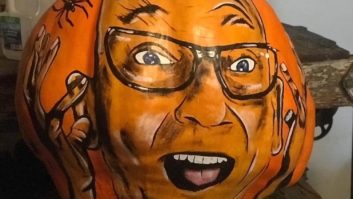 A 250-pound pumpkin with the hand-painted face of show host Dave Smiley.
