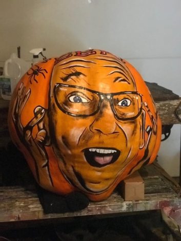 A 250-pound pumpkin with the hand-painted face of show host Dave Smiley.