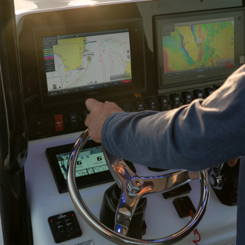 SiriusXM Weather and Fish Mapping on a boat helm