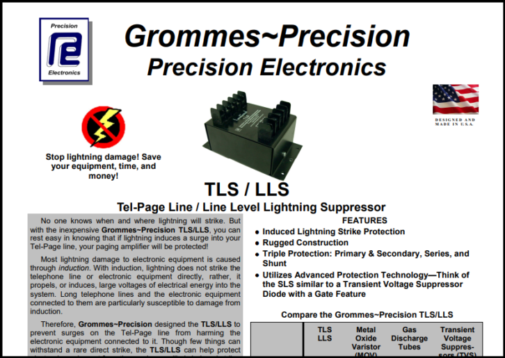 Grommes~Precision TLS LLS spec sheet