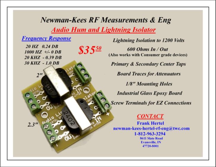 This Audio Hum and Lightning Isolator board from Newman-Kees uses high-quality transformers to isolate lines.