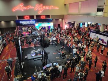 A view of a lobby of the Las Vegas Convention Center with NAB Show crowds