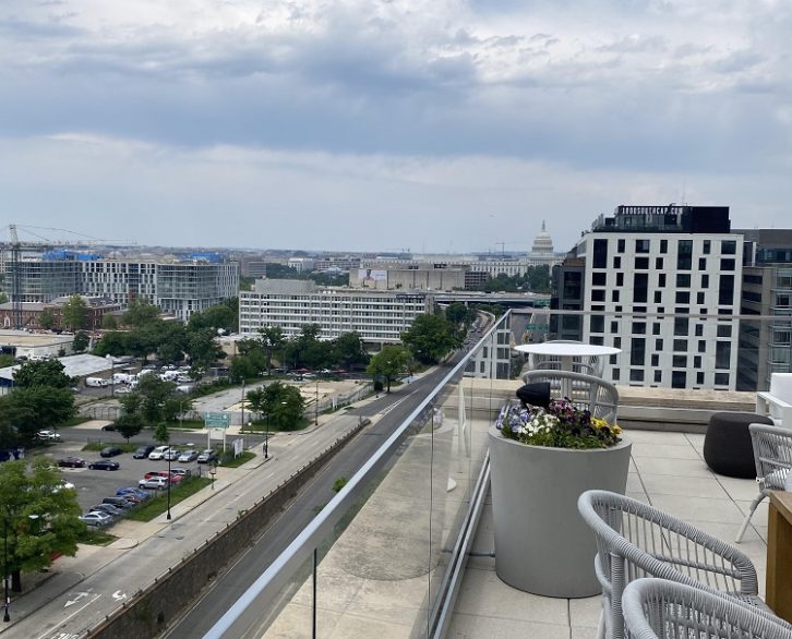 Roof lounge area with view of Capitol