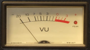 A VU meter reading zero audio level