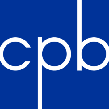 CPB logo white letters on blue background
