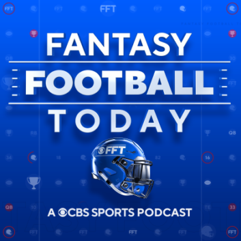 Logo for the podcast Fantasy Football Today featuring a football helmet on a blue background