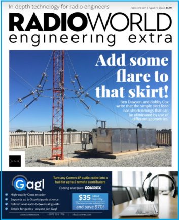 Cover of RW Engineering Extra August 10 issue showing the base of an AM tower with flared-skirt elements