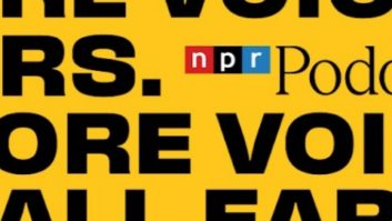 A promo graphic for NPR Podcasts with the words "More Voices, All Ears" in the background
