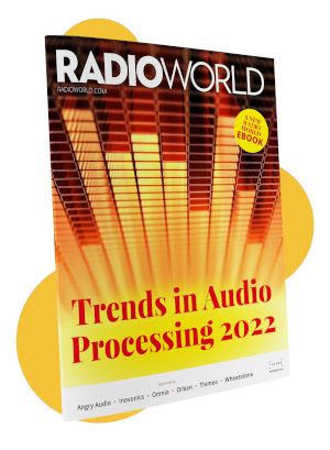 Cover image of the Radio World ebook Trends in Audio Processing 2022, with a concept image of audio level meters