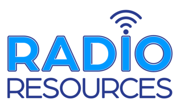 Radio Resources logo, blue text with a wireless symbol above the letter I in Radio