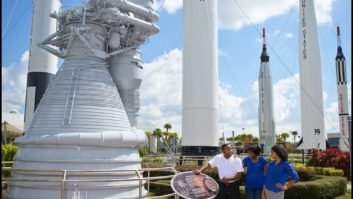 Kennedy Space Center Rocket Garden with rockets on display in an outdoor setting