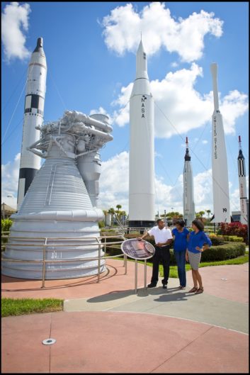 Kennedy Space Center Rocket Garden with rockets on display in an outdoor setting