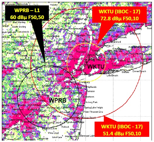 Map from the Xperi NAB filing showing WKTU and WPRB interference contours