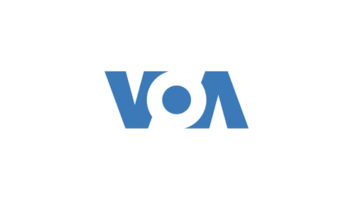logo of Voice of America, the letters VOA in blue and white