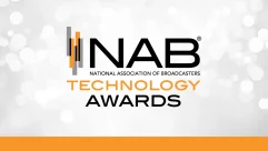 Logo and text promoting the NAB Technology Awards, black and orange lettering on a white background