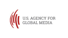 Logo of the US Agency for Global Media with red curves suggesting communication