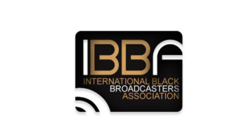 logo of international black broadcasters association with gold and white letters on black background