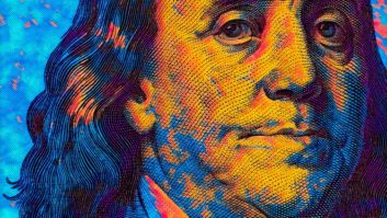Stylized closeup of Ben Franklin as he appears on US currency