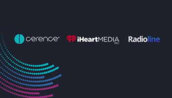 A graphic with the logos of Cerence, iHeartMedia and Radioline on a black background