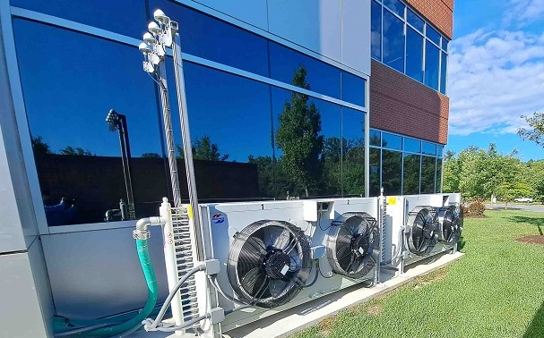 Heat exchangers on outside of building