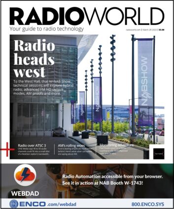 Cover of Radio World March 29, 2023 issue with a photo of the West Hall of the Las Vegas Convention Center
