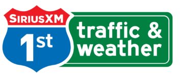 Logo of SiriusXM 1st Traffic and Weather in the format of two highway signs