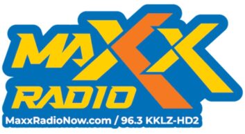 Logo of MaxxRadio with the name written in yellow and orange letters on a blue background