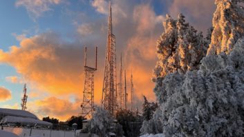 Sunset photo of snow on the Mount Wilson tower farm in California