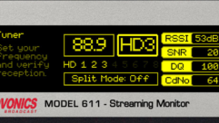 Closeup of the front panel of the Inovonics 611 streaming monitor