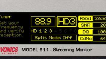 Closeup of the front panel of the Inovonics 611 streaming monitor